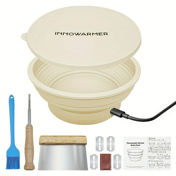 Heatable Sourdough Fermentation Bowl - Foldable Thermostatic Bread Proofing Basket with Bottom Food Warmers, Multipurpose Box with Accessories for Holding Warming Bread, Meat, Pet Food