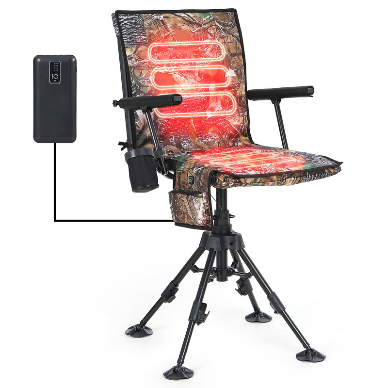 Heated 360 Degree Swivel Hunting Chair, Silent Rotating Blind Chair with Adjustable Legs, Battery-Powered Heat, Portable & Foldable