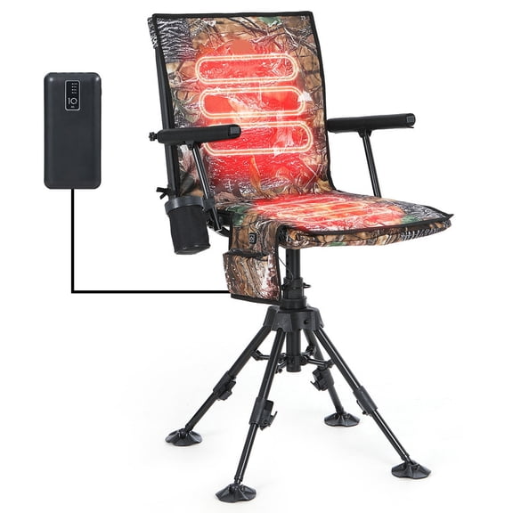 Heated 360 Degree Swivel Hunting Chair, Silent Rotating Blind Chair with Adjustable Legs, Battery-Powered Heat, Portable & Foldable