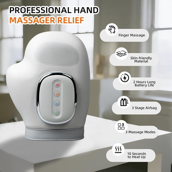 Heated Air Compression Hand Massager with 3D Shiatsu Kneading, 6 Massage Modes, Rechargeable and Portable for Office Use, Elderly, and Gaming