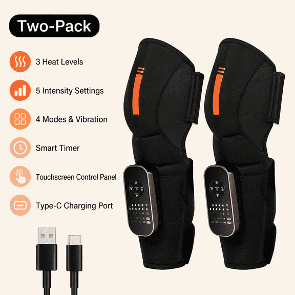 Heated Air Compression Leg Wrap Pair, Rechargeable Calf Comfort Device with 5 Levels, 4 Modes, Touch Control, Ideal Gift for Elders, Black, 2 Pack