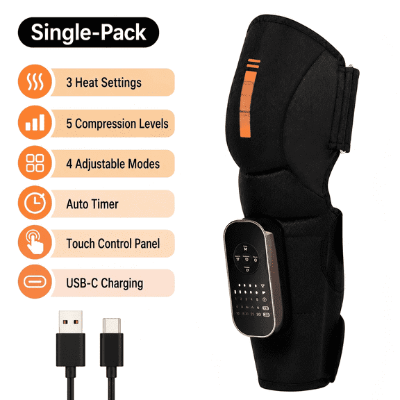 Heated Air Compression Leg Wrap, Rechargeable Calf Comfort Device with 5 Levels, 4 Modes, Touch Control, Ideal Gift for Parents, Black, 1 Pack