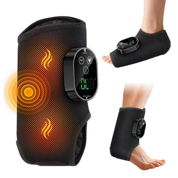 Heated Ankle Massager, Ankle Heating Pads with Massage ,Foot Massager,Ankle Wrap Warmer- 6 Levels Heat & 3 Vibration,Adjustable Timer, Black 1PCS