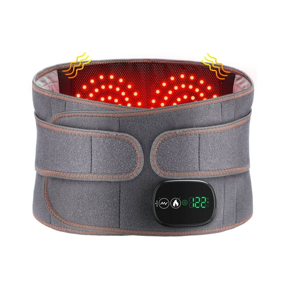 Heated Back Massager Belt with Vibration and Red Light, Cordless Lower Back Heating Pad for Soothing Comfort and Relaxation, Adjustable Waist Wrap for Men and Women, Gray