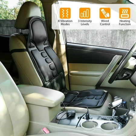 Heated Back Massager Car Seat Cushion - 8 Vibration Modes 3 Intensity Levels