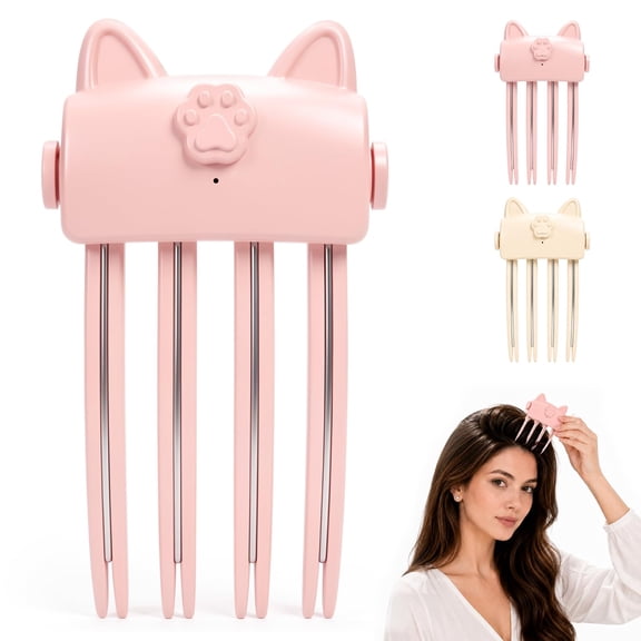 Heated Bangs Volume Clip, Cute Cat‑Ear Hair Volumizing Clip, Root Lifter Comb with 2 Heat Settings, Quick Styling Fluffy Bangs