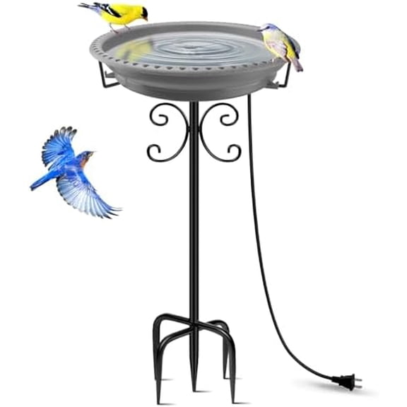 Heated Bird Bath for Winter, 100W Heated Bird Baths for Outdoors Thermostat Control with 5-Prong Metal Base, Heated Bird Bath for Outside Winter Garden Patio Yard Lawn (Grey)