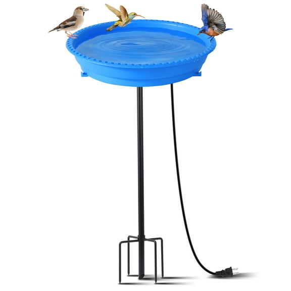 Heated Bird Bath for Winter, Upgraded 100W Heated Bird Baths for Outdoors Thermostat Control with 5-Prong Metal Base, Heated Bird Bath for Outside Winter Garden Patio Yard Lawn (Blue)