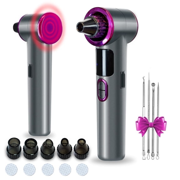 Heated Blackhead Remover Vacuum, Pore Vacuum Cleaner with 3 Suction Levels, LED Display & USB Rechargeable Design, Facial Pore Cleaner Kit with 5 Suction Heads and Stainless Extraction Tools for Home
