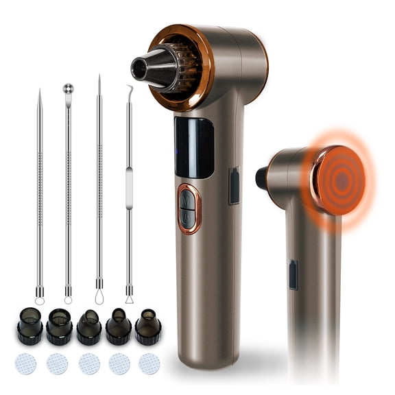 Heated Blackhead Remover Vacuum, Pore Vacuum Cleaner with 3 Suction Levels, LED Display & USB Rechargeable Design, Facial Pore Cleaner Kit with 5 Suction Heads and Stainless Extraction Tools for Home
