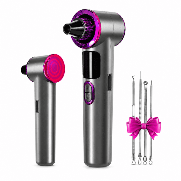 Heated Blackhead Remover Vacuum, Pore Vacuum Cleaner with 3 Suction Levels, LED Display & USB Rechargeable Design, Facial Pore Cleaner Kit with 5 Suction Heads and Stainless Extraction Tools for Home