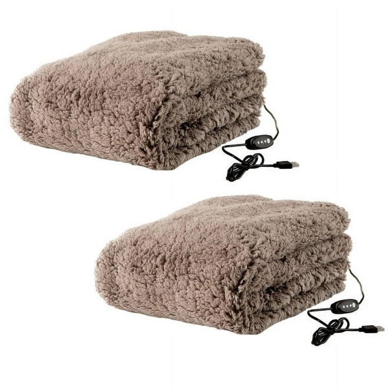 Heated Blanket 2-Pack - USB-Powered Sherpa Throw Blankets for