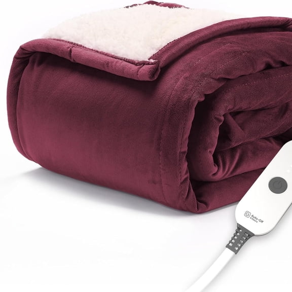 Heated Blanket, 4 Heat Settings, 4-Hour Auto Shut-Off, Fast Heating, Luxurious and Ultra Comfy, Cabernet Color, 50" x 60"