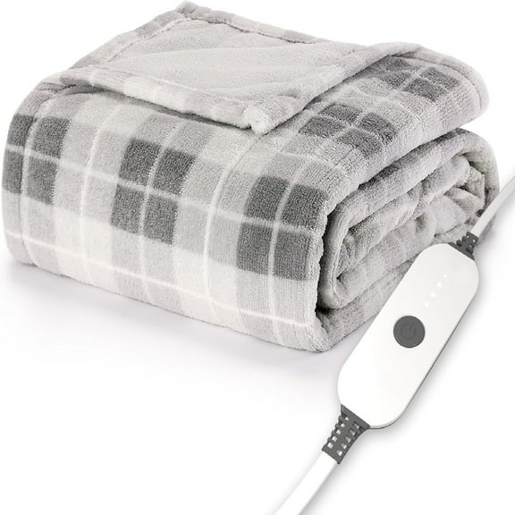 Heated Blanket, 4 Heat Settings, 4-Hour Auto Shut-Off, Fast Heating, Warm and Cozy, Grey Rodeen Plaid, 50" x 60"
