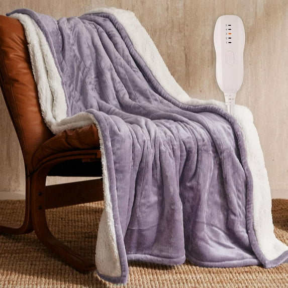 Heated Blanket 50"x60" - ETL Certified Flannel Electric Blanket Machine Washable Heating Throw with 5 Heating Levels 3 Hours Auto-Off Overheating Protection Gift for Women (Purple)
