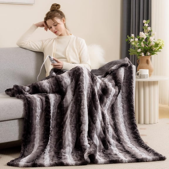 Heated Blanket 6 Heat Settings Electric Blanket, 4-Hour Auto Shut-Off, Luxurious Faux Fur & Sherpa Dual-Sided Heated Throw, Machine Washable, 50 x 60 Inches, Gift-Ready Elegant Packaging
