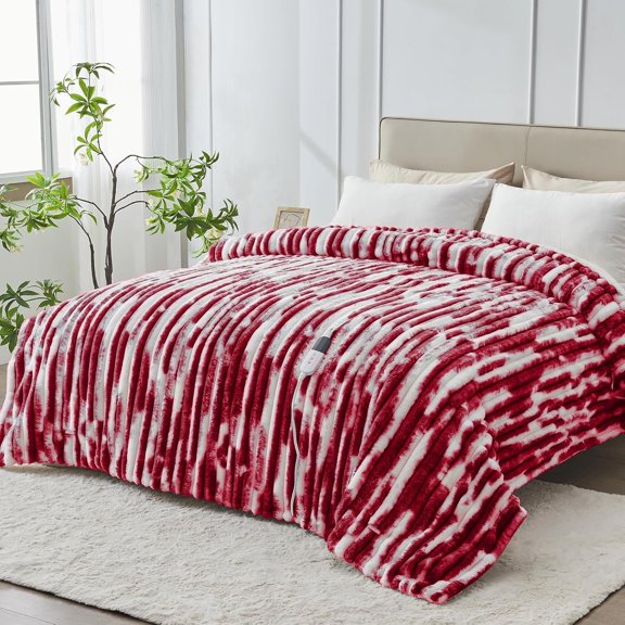 Heated Blanket - 62"x84" Heating Bed Electric Blankets with 6 Heating Levels & 10 Hours Auto Off, Soft Ribbed Faux Sherpa, Over-Heated Protection ETL, Red