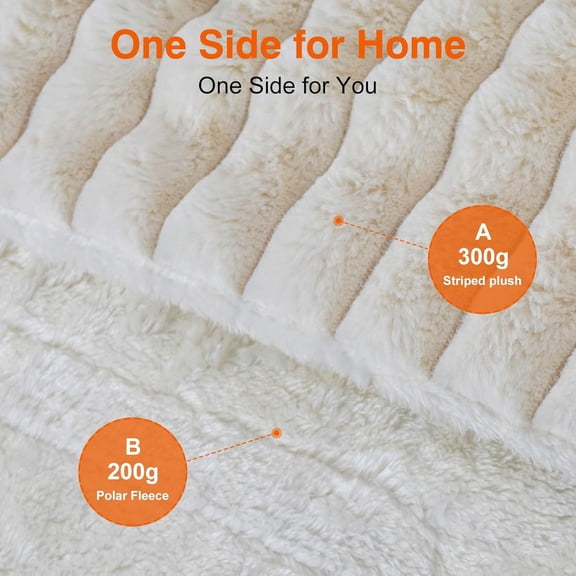 Heated Blanket 84"X90",Fast Heating Blanket with 6 Heat Levels 10 Hours Auto-Off Overheat Protection,Stripe Faux Rabbit Fur Soft Warm Electric Blanket, ETL Certified,Cream