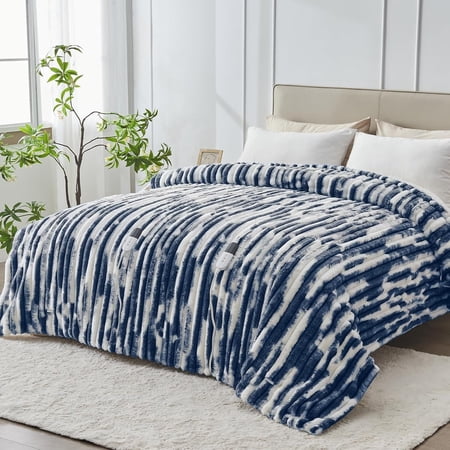 Heated Blanket - 84"x90" Dual Control Bed Electric Blankets with 6 Heating Levels & 10 Hours Auto Off, Soft Ribbed Faux Sherpa, Over-Heated Protection ETL, Navy Blue