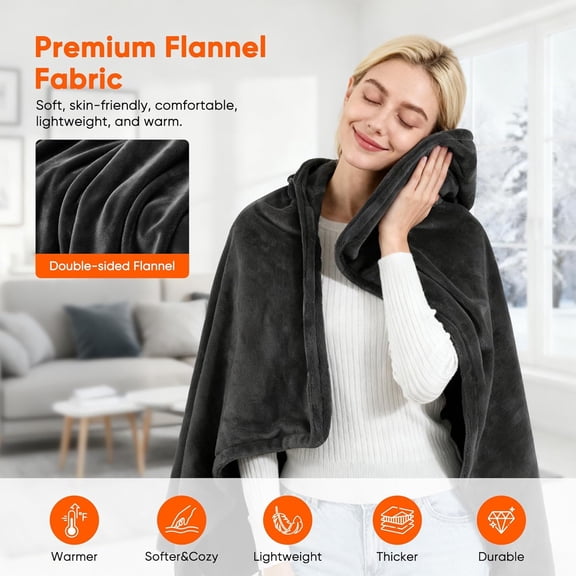 Heated Blanket Battery Operated Cordless Portable Heated Shawl,61" x 31" Electric Throw Blanket with 3 Fast Heating Levels,with Rechargeable Power Bank, Winter Gift for Women
