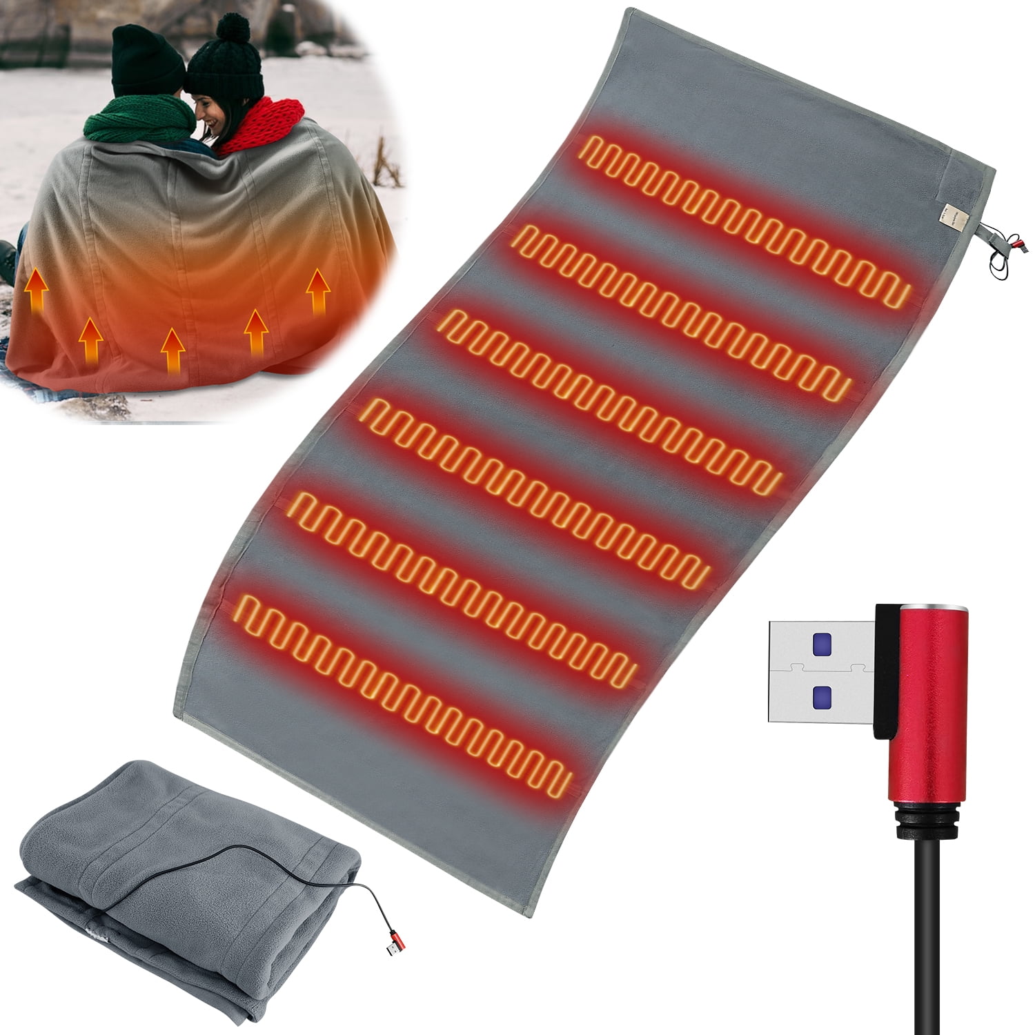 Heated Blanket Battery Operated-USB Cordless Heated Blanket Battery Powered Heater with 3 Heating Levels Car Heated Blanket Machine Washable Heated