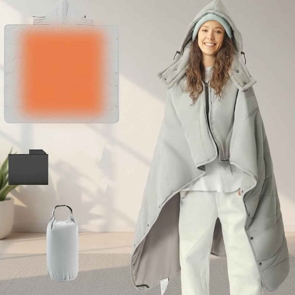 Heated Blanket Battery Operated, Wearable Portable Electric Blanket with Rechargeable Battery, Cordless Heated Blanket, Waterproof, Machine Washable(Grey)