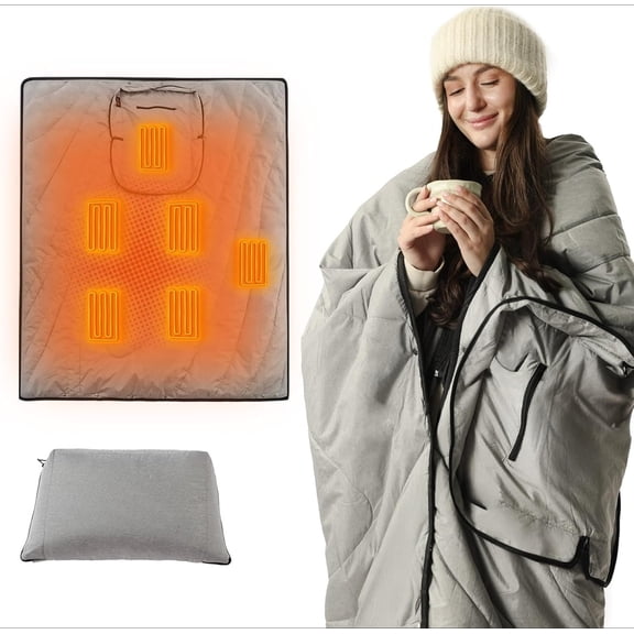 Heated Blanket Battery Operated, Wearable Portable Electric Blanket with Rechargeable Battery,Cordless Heated Blanket, Machine Washable