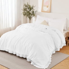 Heated Blanket Comforter, Ruffle Electric Quilt, Wireless LCD Control, Fast Heating, Overheat Protection, ETL Certified, Machine Washable, White, King 104"x90"