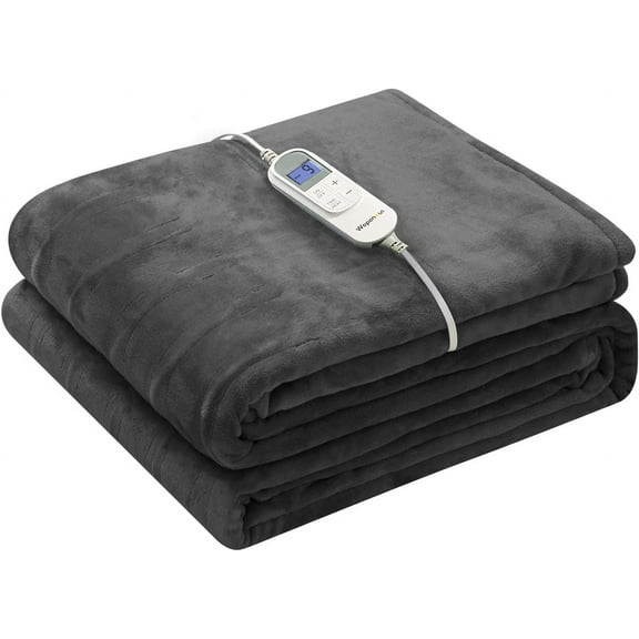 Heated Blanket Electric Blanket 62" x 84" Twin Size with 10 Heating Levels and 12 Hours time Settings, Flannel Fast-Heating Electric Blanket, ETL Listed, Machine Washable,Dark Grey