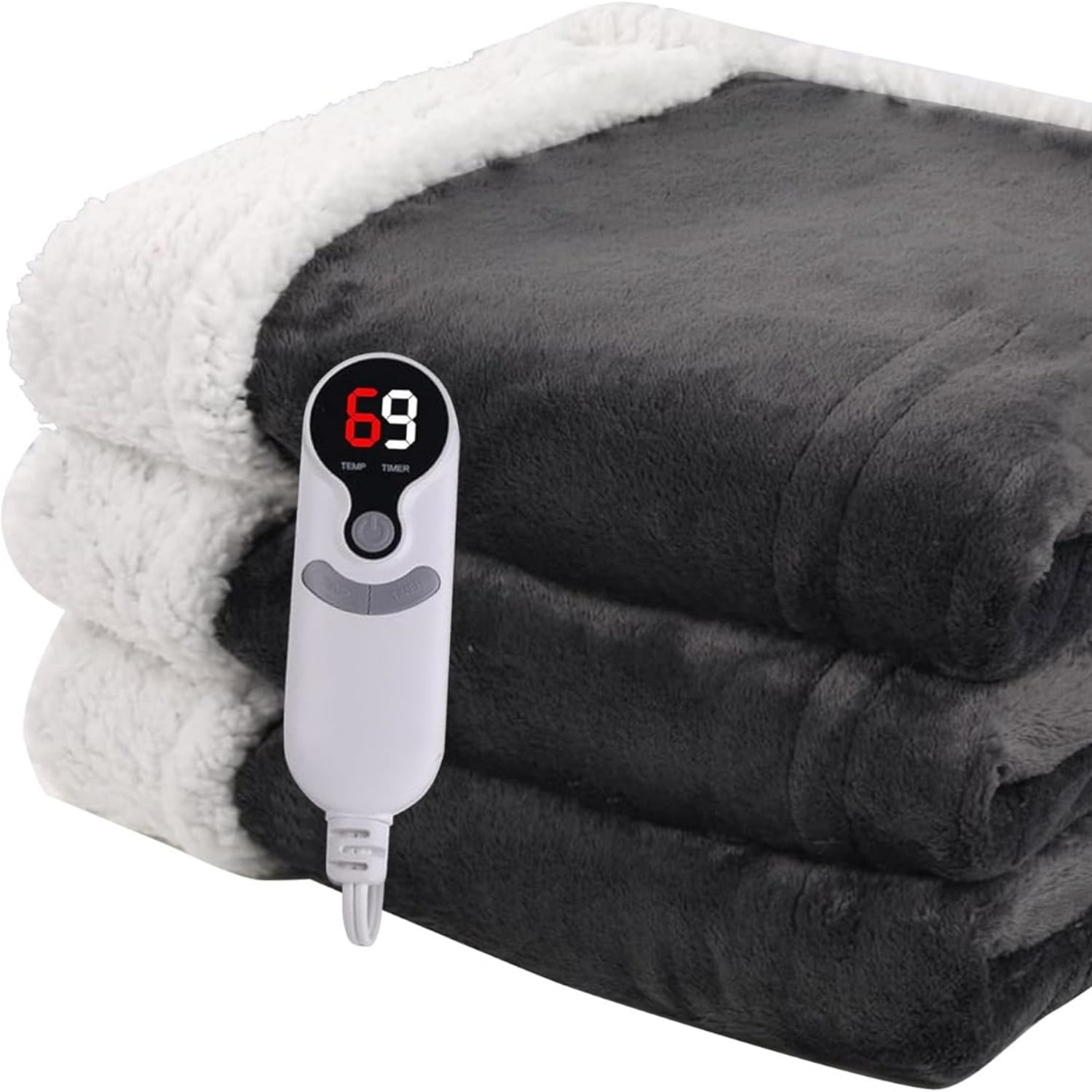 Heated Blanket Electric Blanket Full Size 72''x84'', Soft Flannel Heating Blanket with 1-10 Hour Auto Off - 6 Heat Settings - Machine Washable - Dark Grey