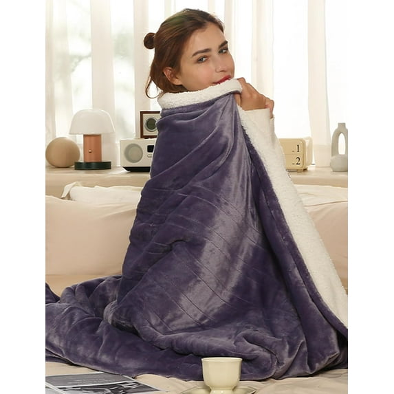 Heated Blanket Electric Blanket Full Size, Heating Blanket with 1-10 Hours Adjustable Timer & 6 Heating Levels, Heated Throw Blanket with Full Body Soft Sherpa, 72"x84", lavender Purple