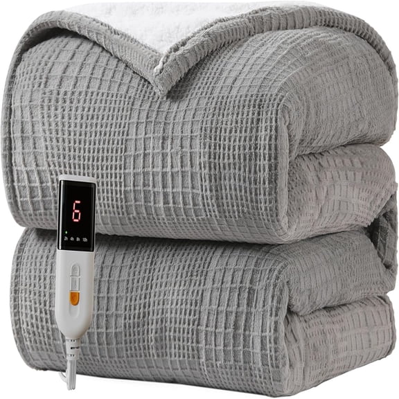 Heated Blanket Electric Blanket Throw 50''X60''-Heating Throw with 6 Heat Settings-2-10 Hours Auto Off,Machine Washable (Grey)