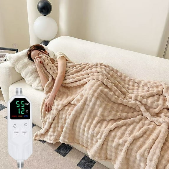 Heated Blanket Electric Blanket Throw 50''X60'' ,Soft Bubble Fleece Fast Heating Electric Blanket,Heating Blanket with 8 Heat Levels 1-12 Hours Auto-Off Overheat Protection, Machine washable,FCC Cert
