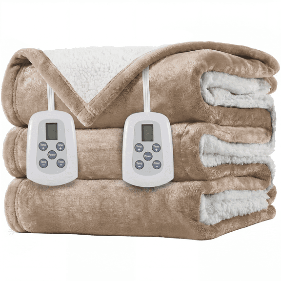 Heated Blanket Electric Blanket Queen 84"x90" Fast Heating Electric Blanket with 10 Heat Levels & 10 Hours Auto-Off Overheat Protection Cozy Soft Flannel Heated Throw Blanket