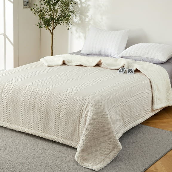 Heated Blanket Electric, Dual Control Waffle Weave Sherpa Heating Throw with 9 Heating Levels, 1-12 Hours Timer Auto Off, Machine Washable, for Couch Bed Sofa Home Office