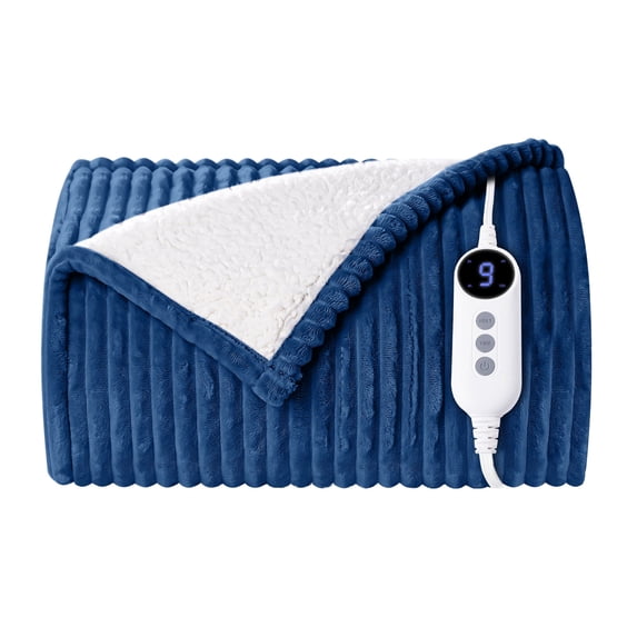 Heated Blanket Electric Full 72"x84", 9 Heat Levels & 2 to 10 Hours Auto Shut-Off, Over-Heat Protection, Fast Heating Soft Ribbed Flannel to Sherpa, Machine Washable Cozy Warm, Navy