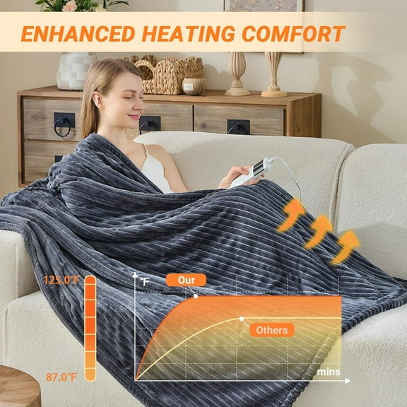 Heated Blanket Electric Full, Soft Flannel Heating Blanket with 8 Hours Auto Off 10 Fast Heating Levels Machine Washable Sherpa Heated Blanket with Overheating Protection