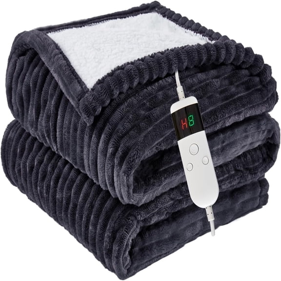 Heated Blanket Electric Full, Soft Flannel Heating Blanket with 8 Hours Auto Off 10 Fast Heating Levels Machine Washable Sherpa Heated Blanket with Overheating Protection