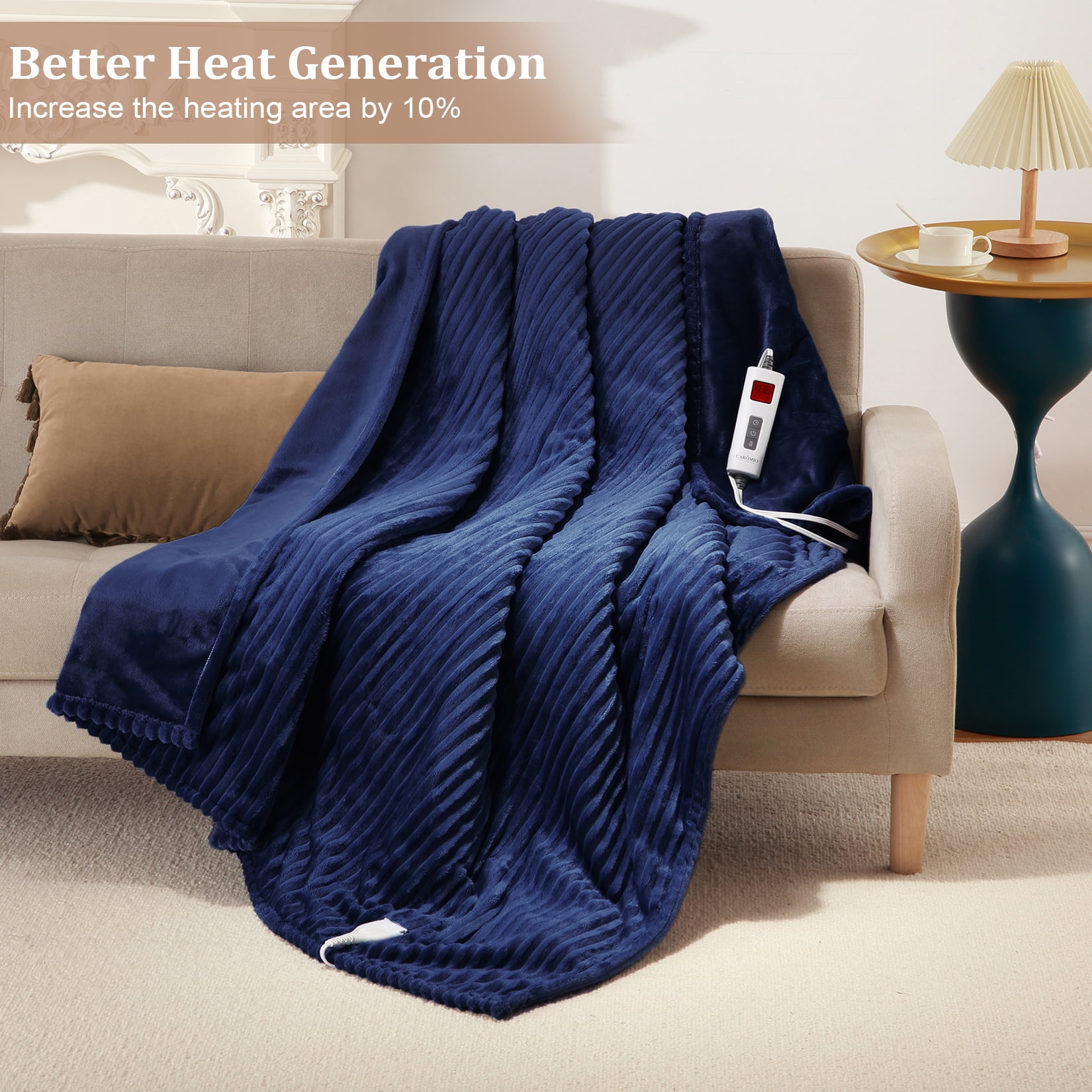 Heated Blanket Electric King 100"x90" Soft Ribbed Flannel Heated