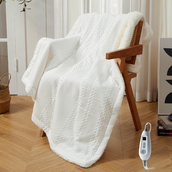 Heated Blanket Electric Queen 84"*90", Dual Control Waffle Weave Sherpa Heating Throw with 9 Heating Levels, 1-12 Hours Timer Auto Off, Machine Washable for Couch Bed Sofa Home Office