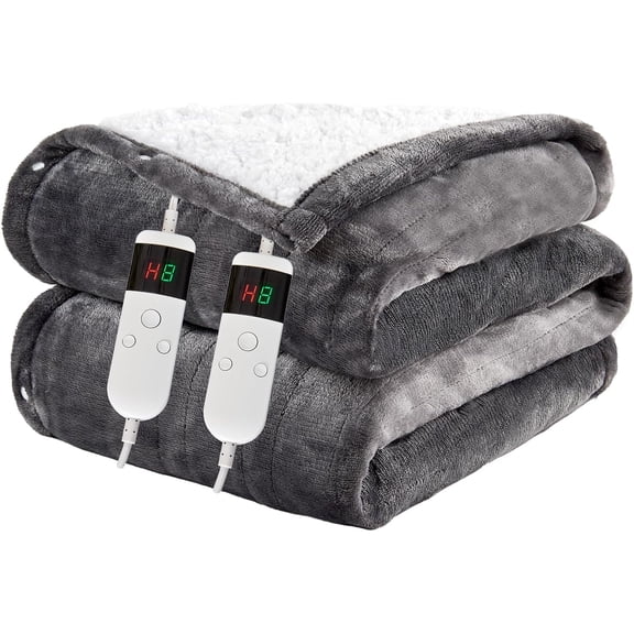 Heated Blanket Electric Queen, 84"x90" Soft Flannel Heating Blanket with 8 Hours Auto Off 10 Fast Heating Levels Machine Washable Sherpa Heated Throw Blanket with Overheating Protection