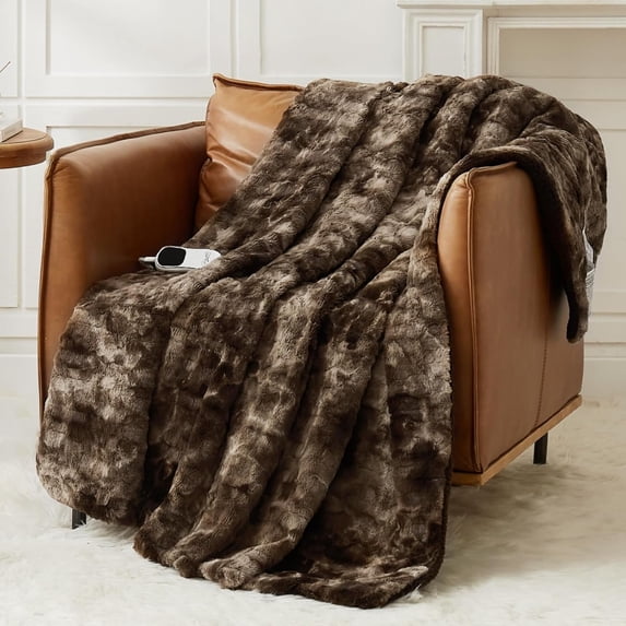 Heated Blanket Electric Queen - 84x90,5 Gears Auto-Off 10 Heat Levels Heat Blanket Over-Heat Protection Luxury Faux Fur Sherpa Heater Blanket Electric ETL Certification -Chocolate Brown