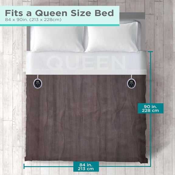 Heated Blanket Electric Queen,  Plush Electric Blanket, Heating Blanket with 10 Heating Levels, 10H Timer, Auto Shutoff, Dual Zone Heating, Fast Heating (84x90 inches, Grey)