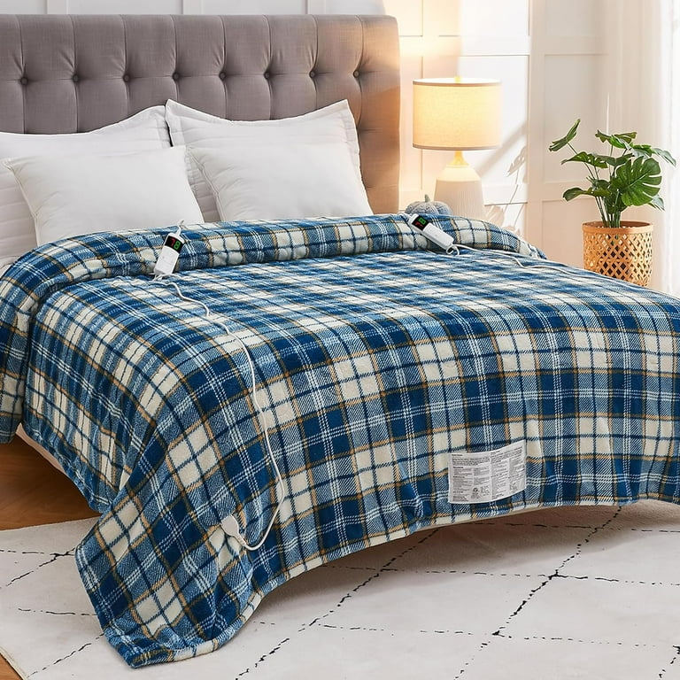 Heated Blanket Electric Queen Size Heating Blanket with 10 Heating Levels 8 Hours Auto Off Thick Soft Fuzzy Heat Blanket Sherpa Flannel Plush Checkered Plaid Blanket for Bed 84x90in Blue Walmart
