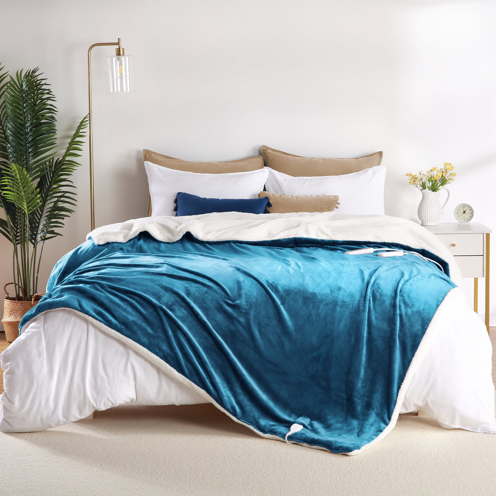 Electric Heated Blanket King 100" x 90", Soft Flannel Blanket with 5