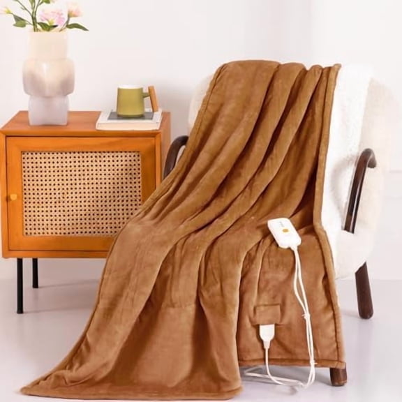Heated Blanket Electric Throw 50" x 60" -Heated Throw Blanket with 4 Heating Levels & 3 Hours Auto Off,Machine Washable,ETL & FCC Certification,Over-Heat Protect(Cocoa Brown)