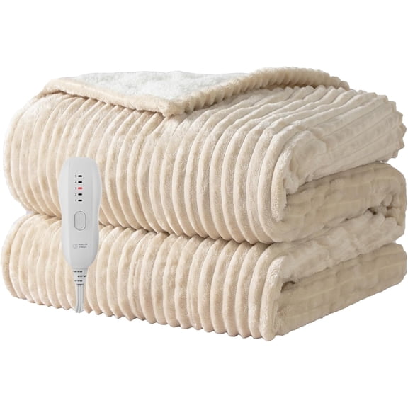 Heated Blanket Electric Throw 50”X60”-Heating Blanket with 5 Heat Settings-3 Hours Auto Off,ETL Certified,Machine Washable (Beige)