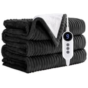 Vccoem Heated Blanket Throw, 50"x60" Electric Blanket W/ 9 Heating Level & 2-10 H Auto-off Overheat Protection, Machine Washable Flannel & Sherpa, Gray