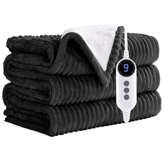 Vccoem Heated Blanket Throw, 50"x60" Electric Blanket W/ 9 Heating Level & 2-10 H Auto-off Overheat Protection, Machine Washable Flannel & Sherpa, Gray