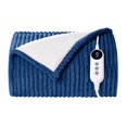 thumbnail image 1 of Vccoem Electric Heated Blanket Throw 50"x60", 9 Heat Levels & 2 to 10 Hours Auto Shut-Off, Over-Heat Protection, Soft Ribbed Flannel to Sherpa, Machine Washable, Navy, 1 of 6